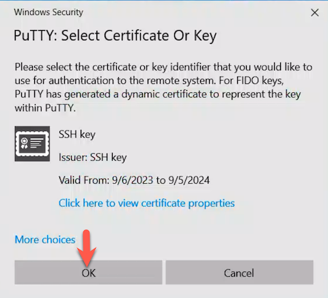 PuTTY Select Certificate Or Key